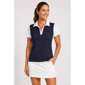 IZOD Polo Shirt Womens XS White Navy Polka Dot PerformX Cool FX Golf Tennis Top